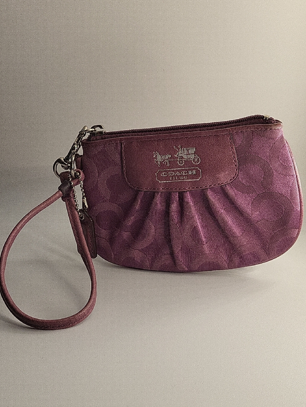 Coach Madison OP Art Pleated Wristlet Pouch-Plum Purple